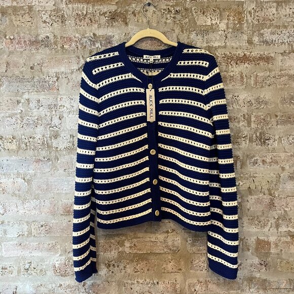Alex Mill | Hailey Cardigan WT | Blue & White | Medium - Picture 2 of 12